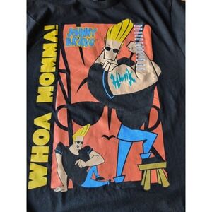 Johnny Bravo Cartoon Network WHOA MAMA! Sz M Mens Black T Shirt Cotton Blend NWT
